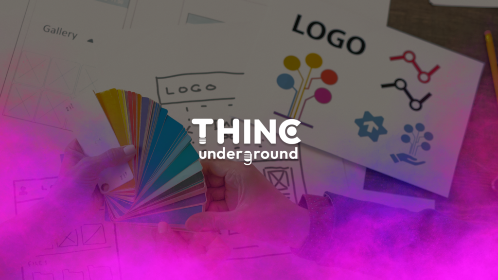 A spread of branding materials, colour schemes, and logos